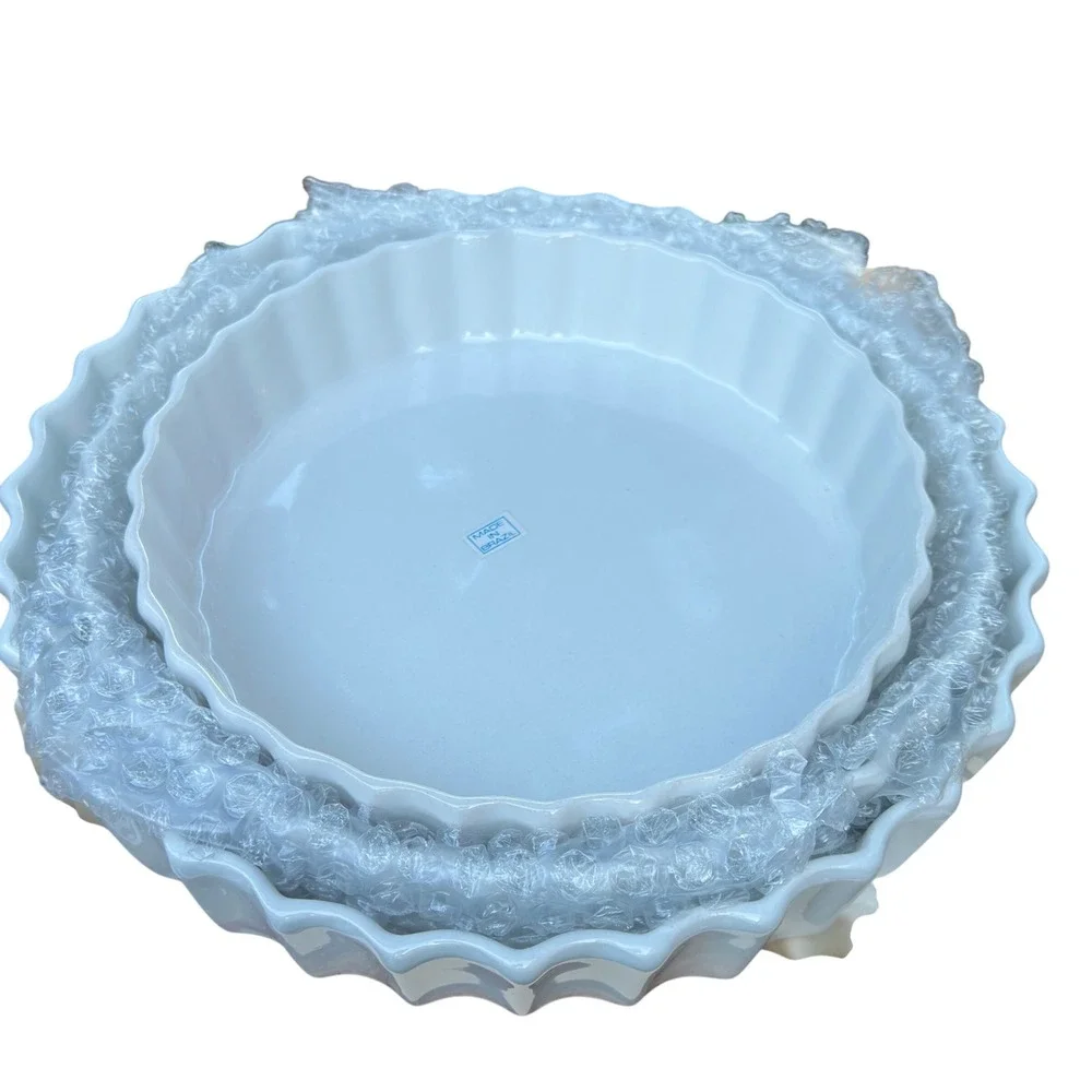 Pozzani White Ceramic Fluted Baking Dish Set 3pc Vintage French Country NIB